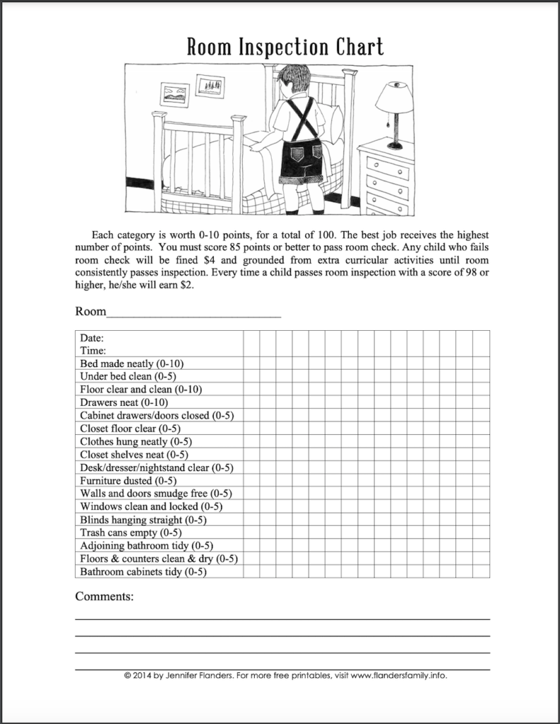 Free Printable Bedroom Inspection Checklist - Girl