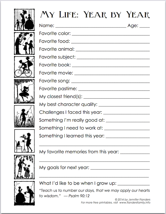 "My Life: Year by Year" - Free Printable Keepsake Record for Your Child's Scrapbook