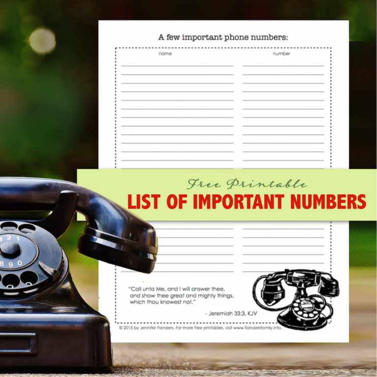 Important Numbers List (Free Printable)