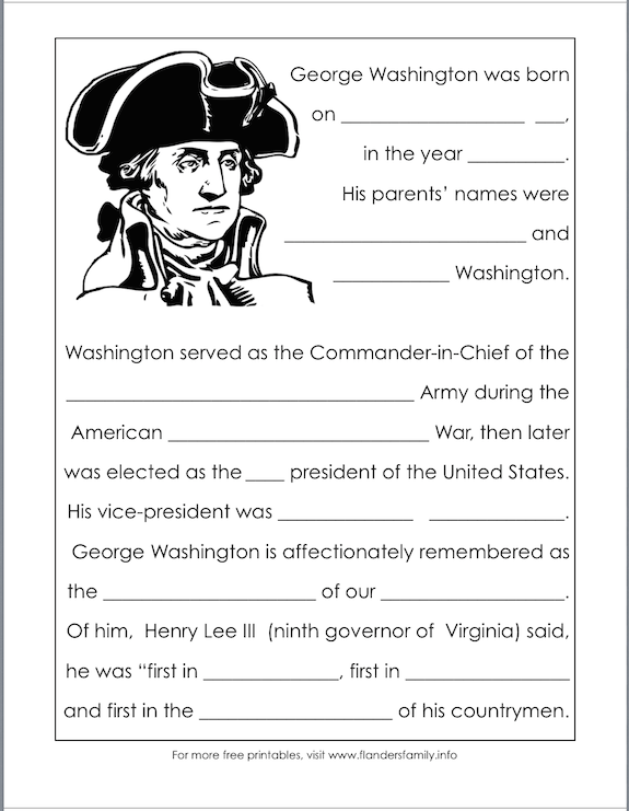 free printables for Washington's birthday from www.flandersfamily.info