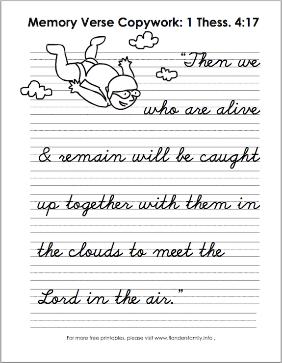 Free printable scripture handwriting practice sheets from www.flandersfamily.info .