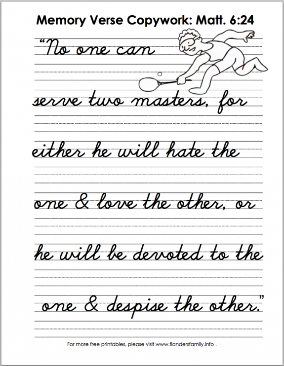 Free printable scripture handwriting practice sheets from www.flandersfamily.info