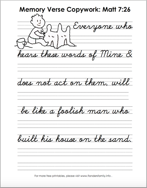 Free printable scripture memory flashcards and handwriting practice sheets from www.flandersfamily.info