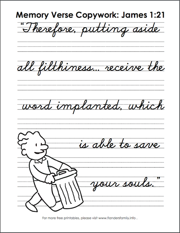 Free printable Bible memory flashcards and handwriting practice sheets from www.flandersfamily.info