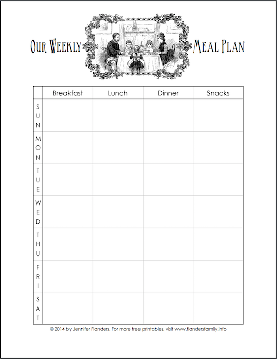 Free printable meal plan chart -- pretty!