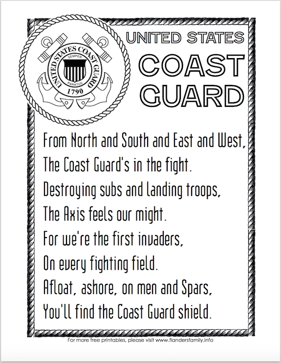 Free Printable US Military Anthems - Coast Guard