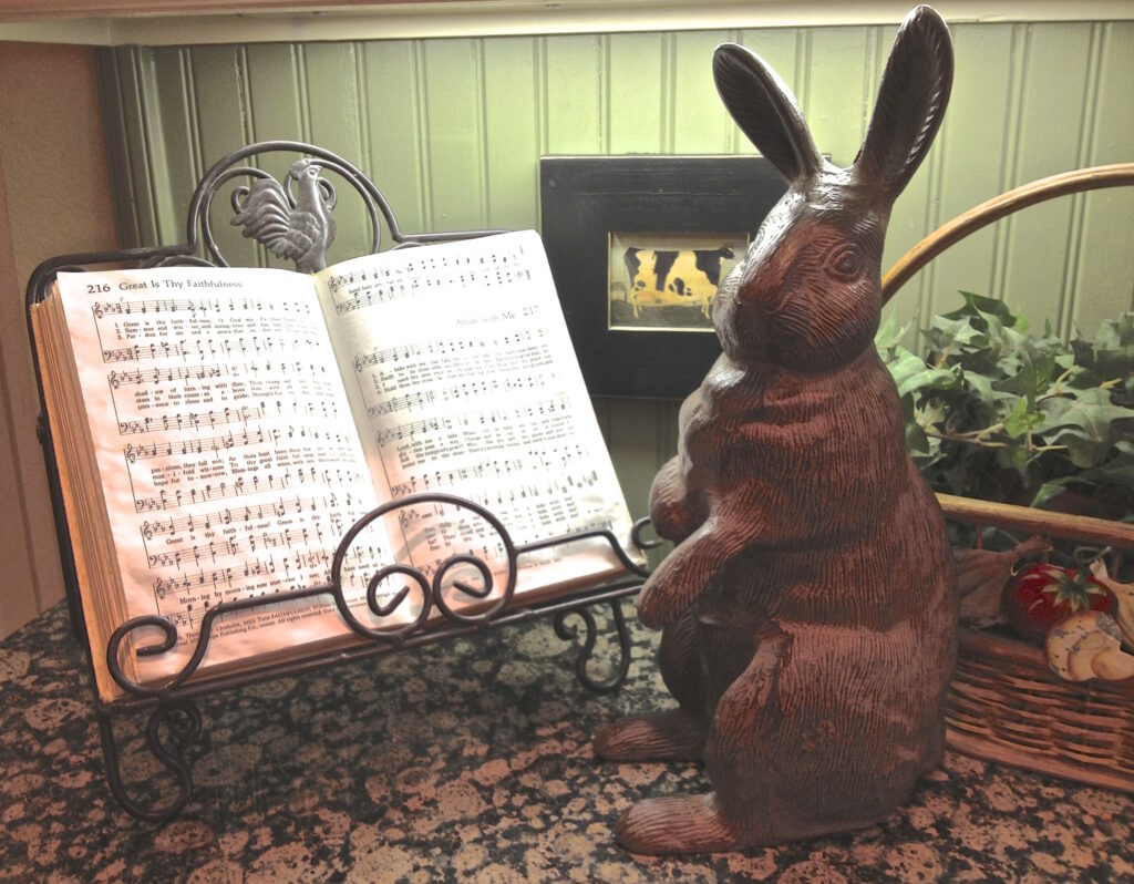 I keep a hymnal on my kitchen counter so I can sing while I work.