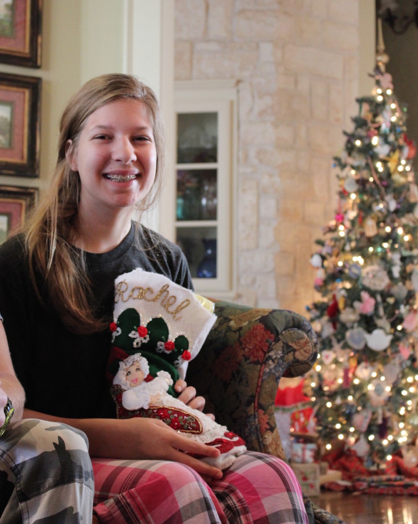 Unpacking our stockings on Christmas Morning 2015