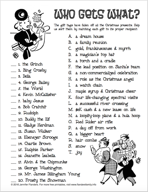 Who Gets What? Christmas Matching Game - Flanders Family Homelife