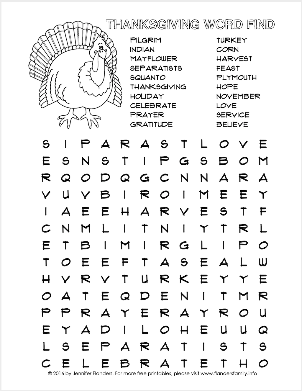 Thanksgiving Word Find Puzzle