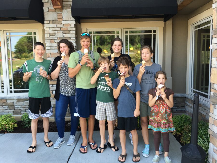 Enjoying ice cream for breakfast in Gatlinburg.