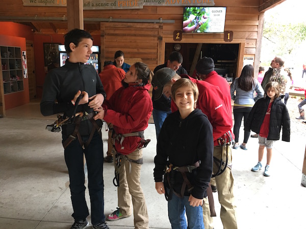 Getting into our safety harnesses 