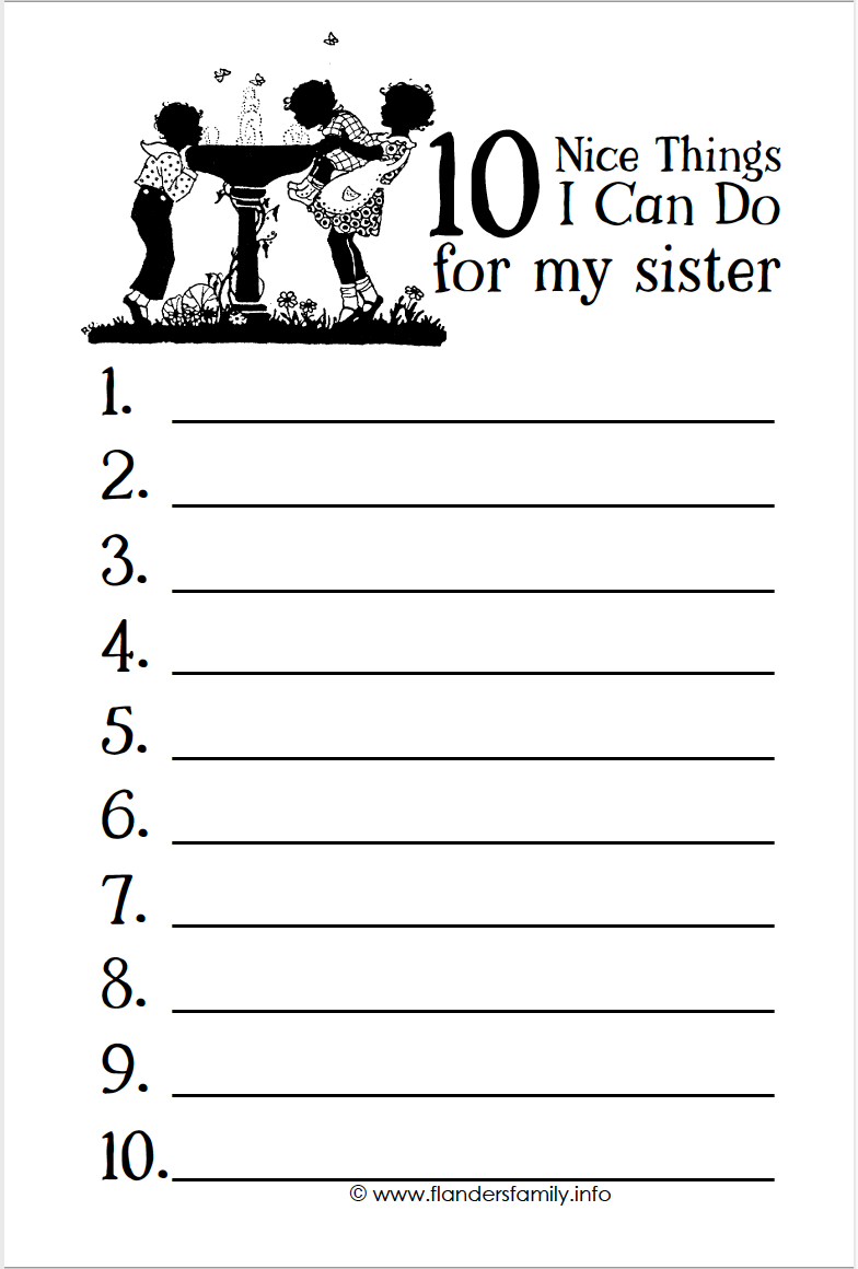 10 Nice Things I Can Do for My Sister (free printable)