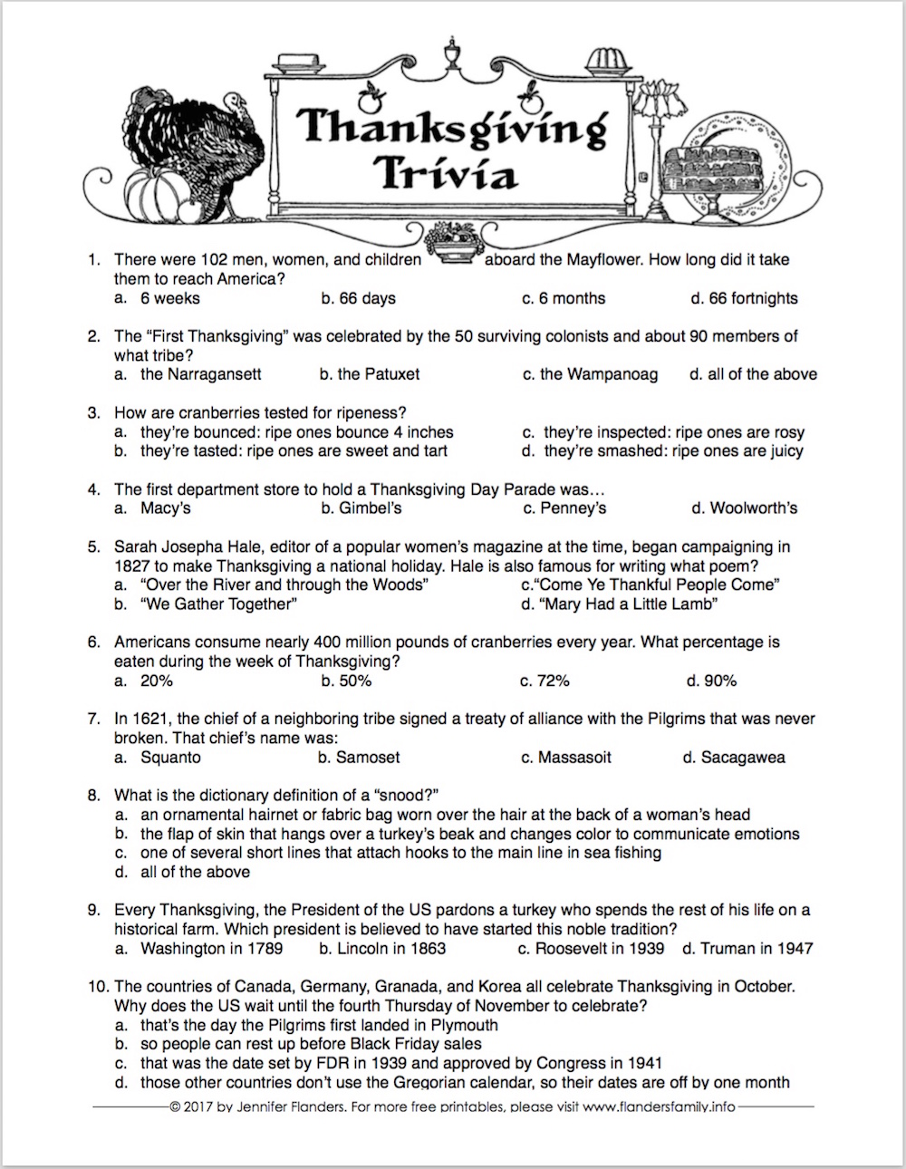 Printable Thanksgiving Trivia