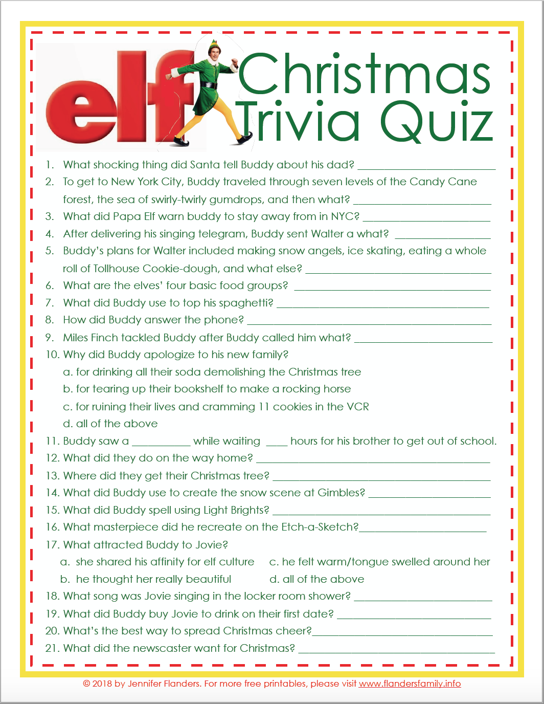 Elf Christmas Trivia Game (Free Printable) Flanders Family Homelife