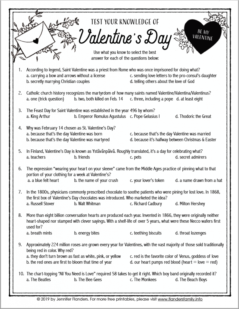 Valentine Trivia Printable