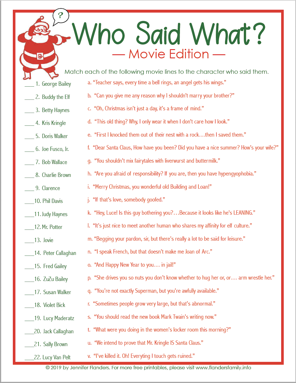 Printable Christmas Movie Trivia