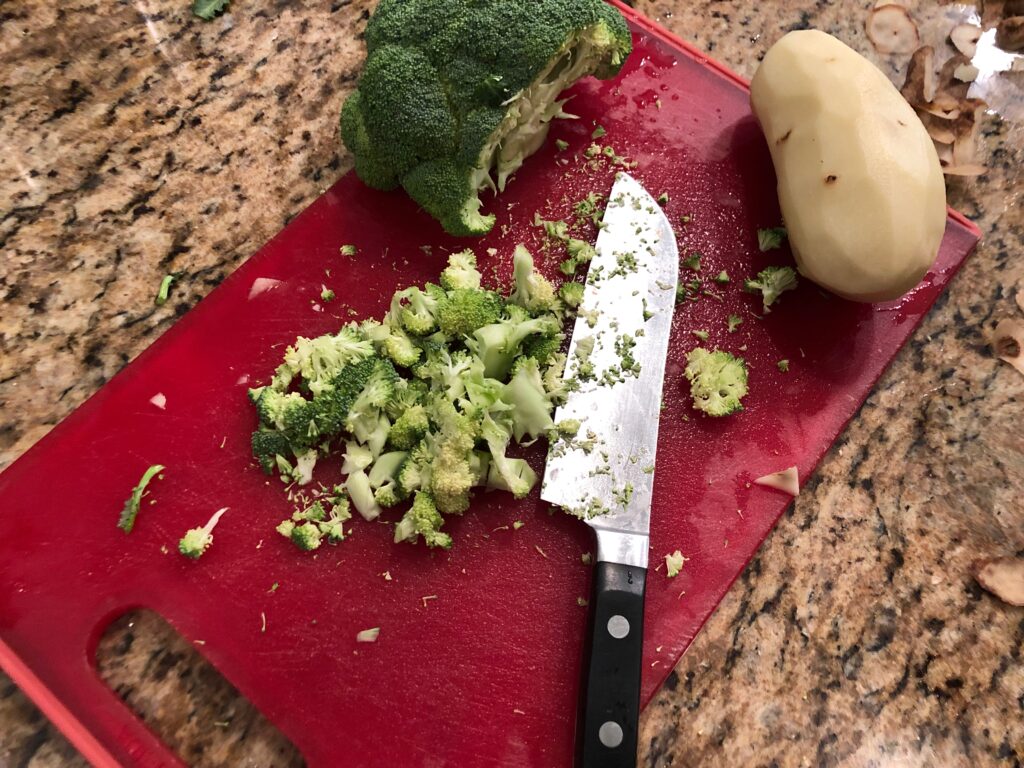 chopping broccoli