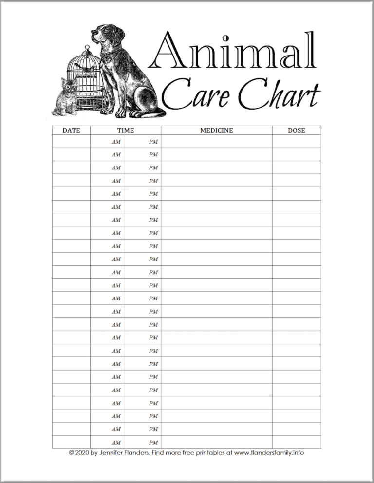 Animal Care Chart (Free Printable) - Flanders Family Homelife