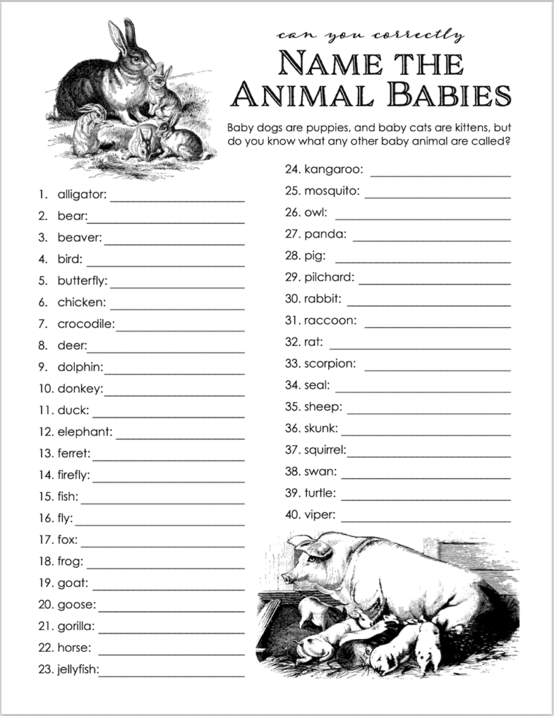 Animal Baby Name Games - Flanders Family Homelife