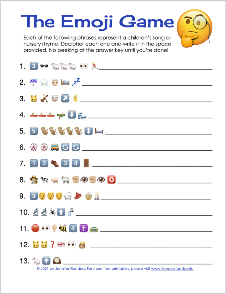 Free Printable Emoji Game - Flanders Family Homelife