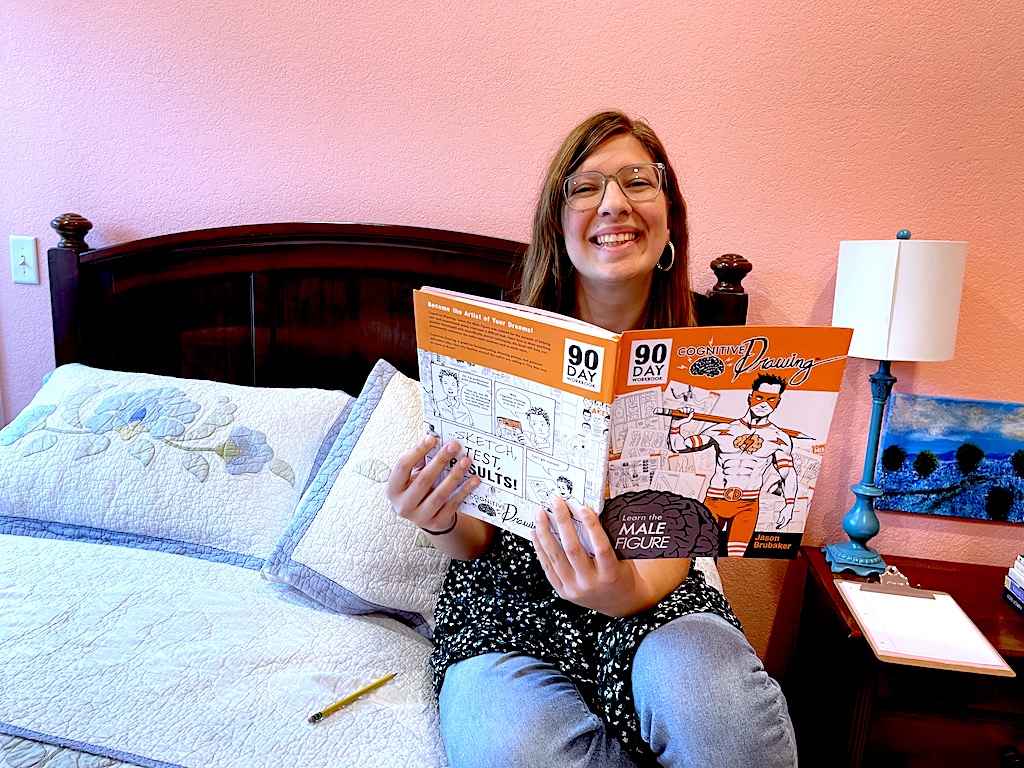 Rachel with her new art book