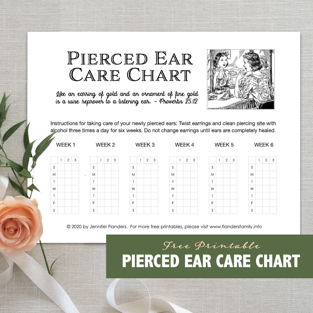 Free Chart for Taking Care of Pierced Ears