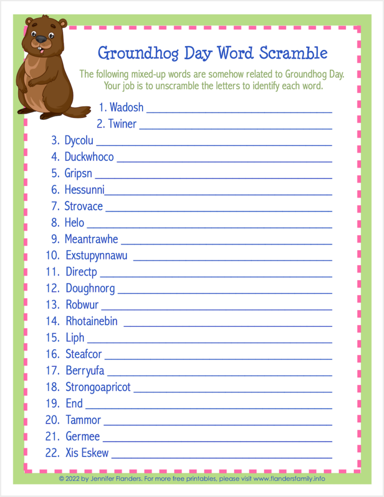 Groundhog Day Word Scramble - Flanders Family Homelife