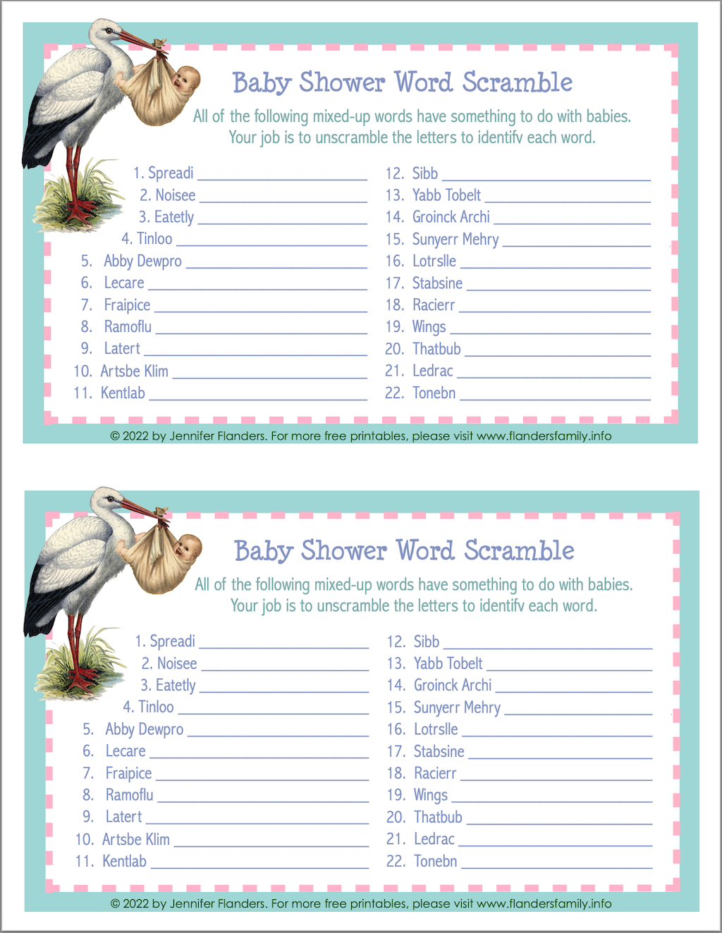 Baby Shower Word Scramble Updated