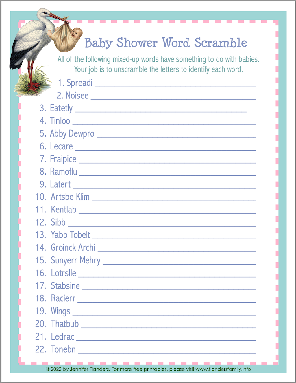 Baby Shower Word Scramble Updated