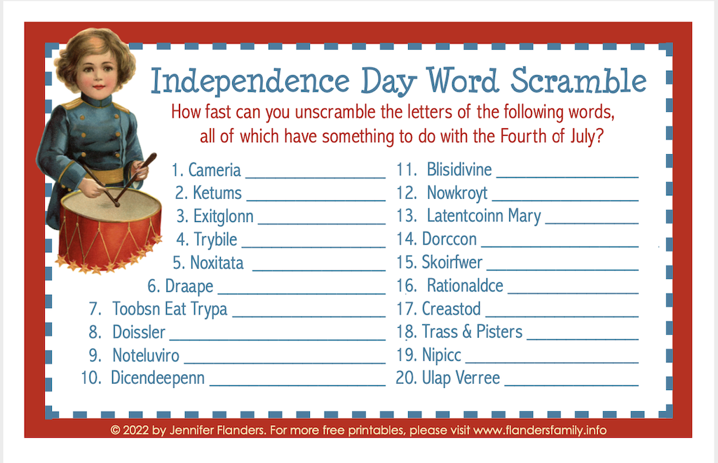 Independence Day Word Scramble