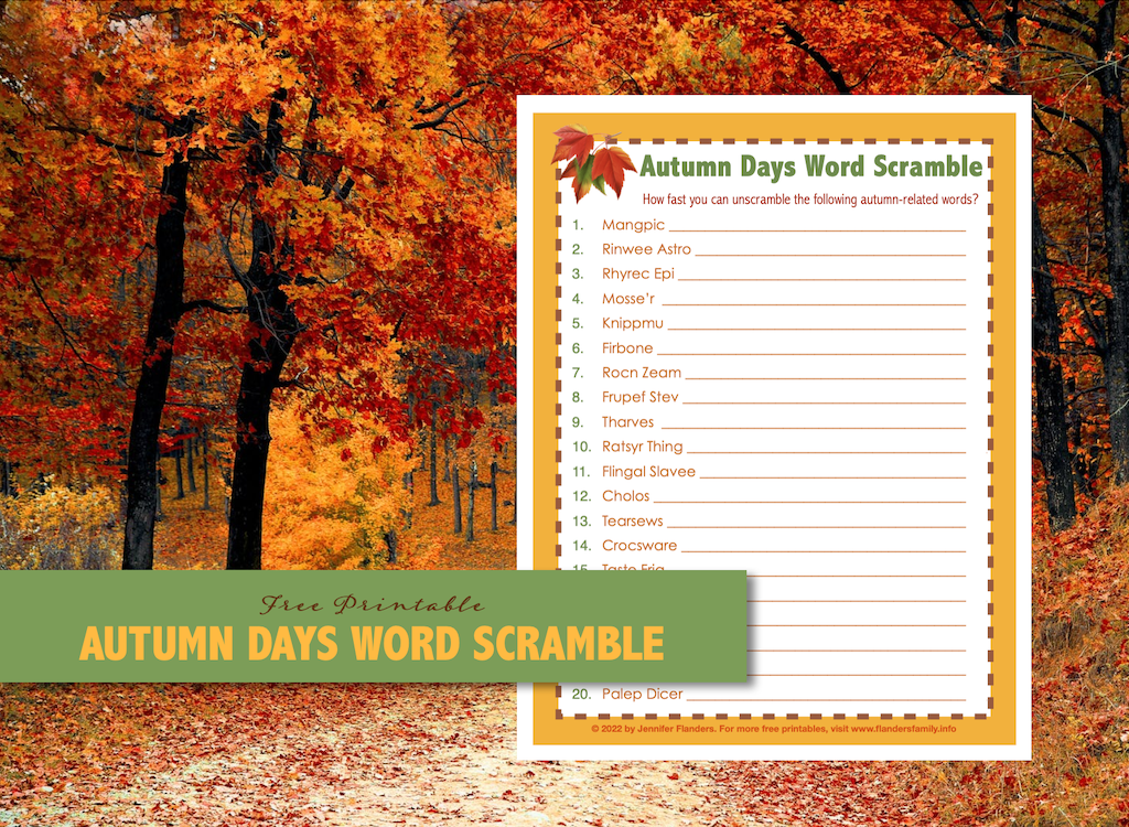 Autumn Days Word Scramble 