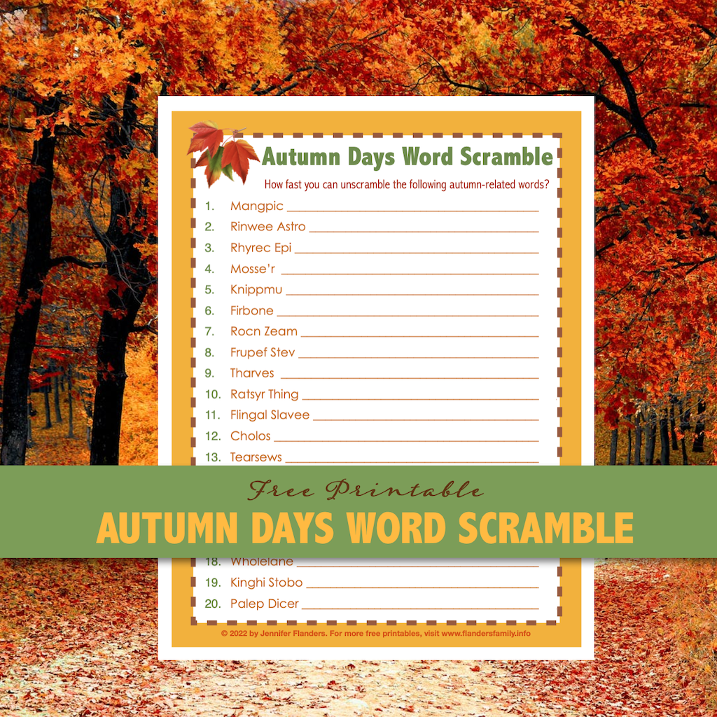 Autumn Days Word Scramble 