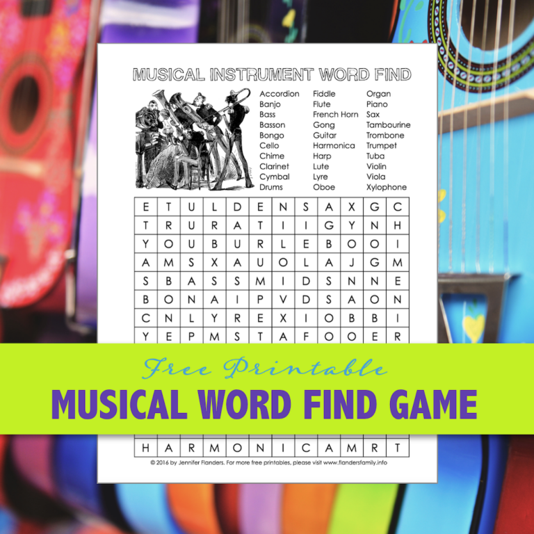 Musical Instrument Word Find Game