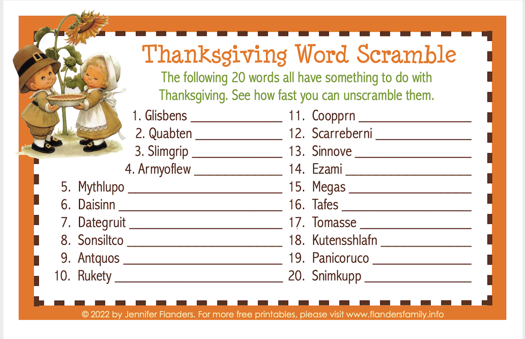 Thanksgiving Word Scramble 