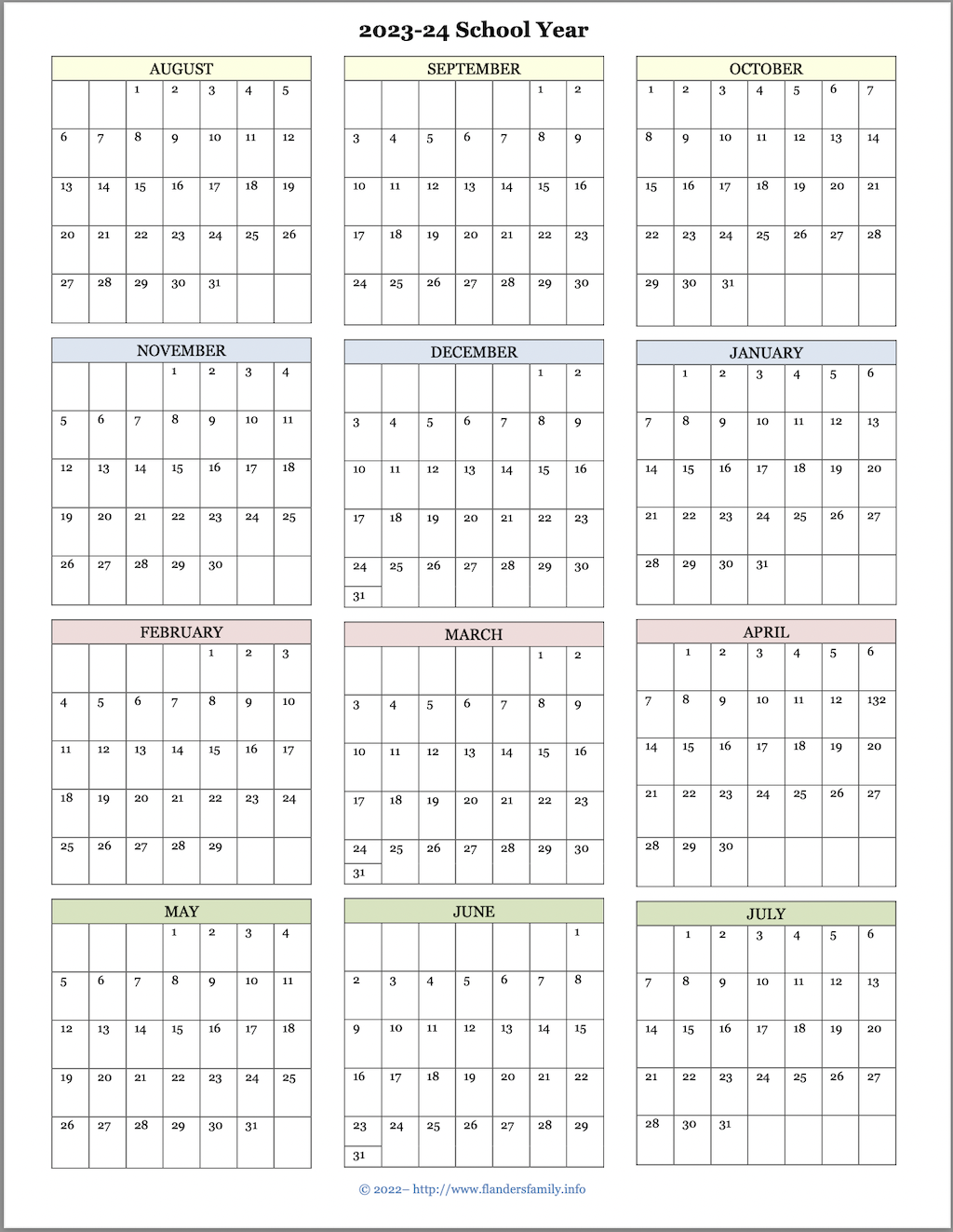 2023-2024 Academic Calendar - August Start