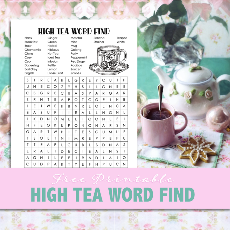 High Tea Word Find