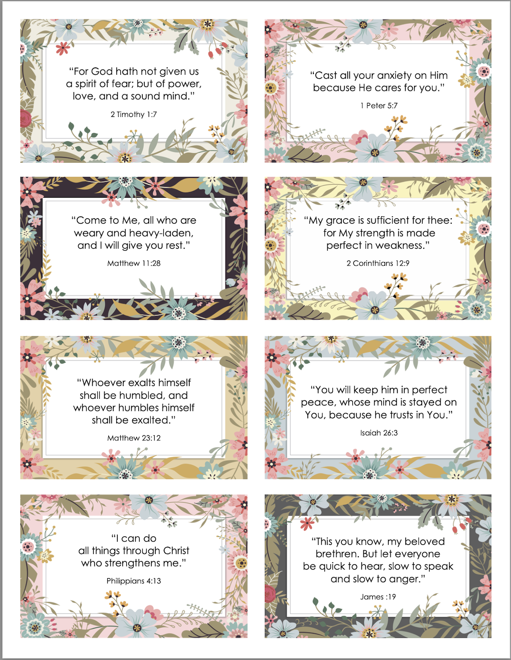 Pretty Printable Bible Memory Cards