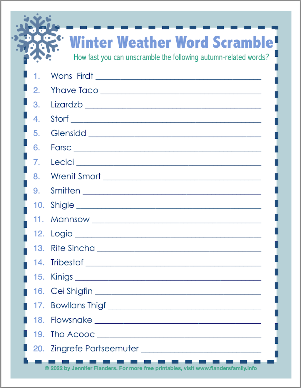 Winter Weather Word Scramble