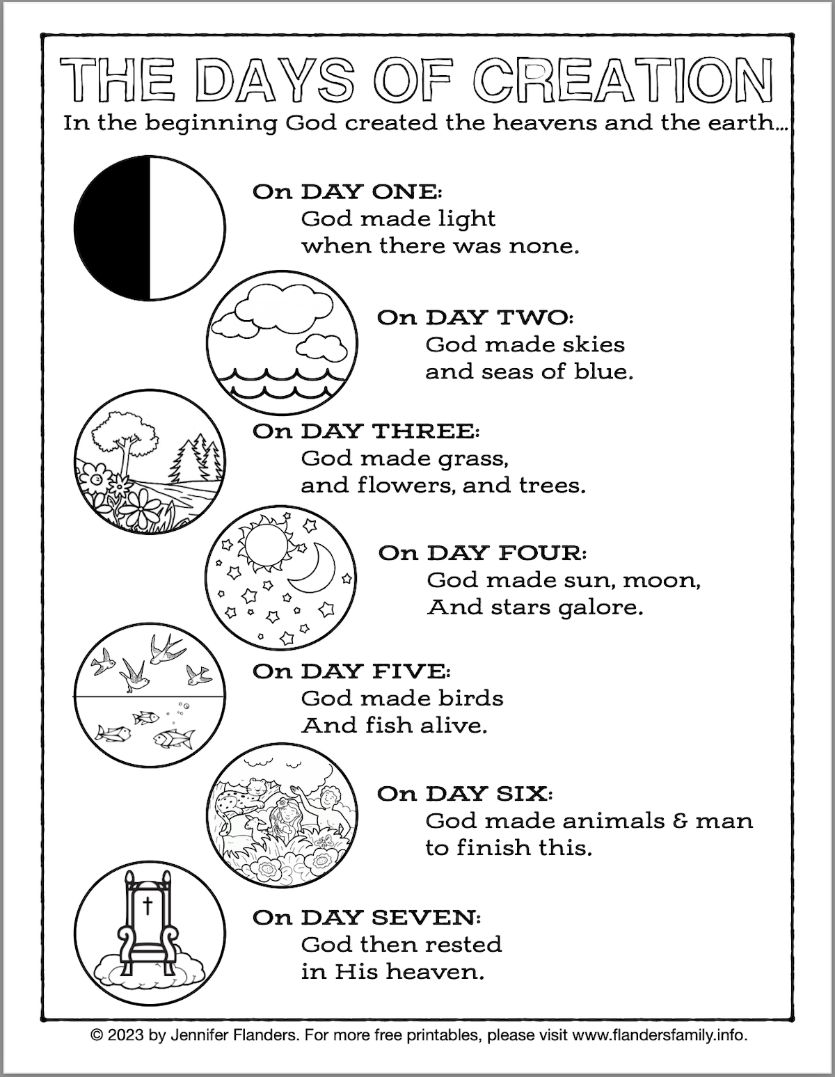 Days of Creation Printables