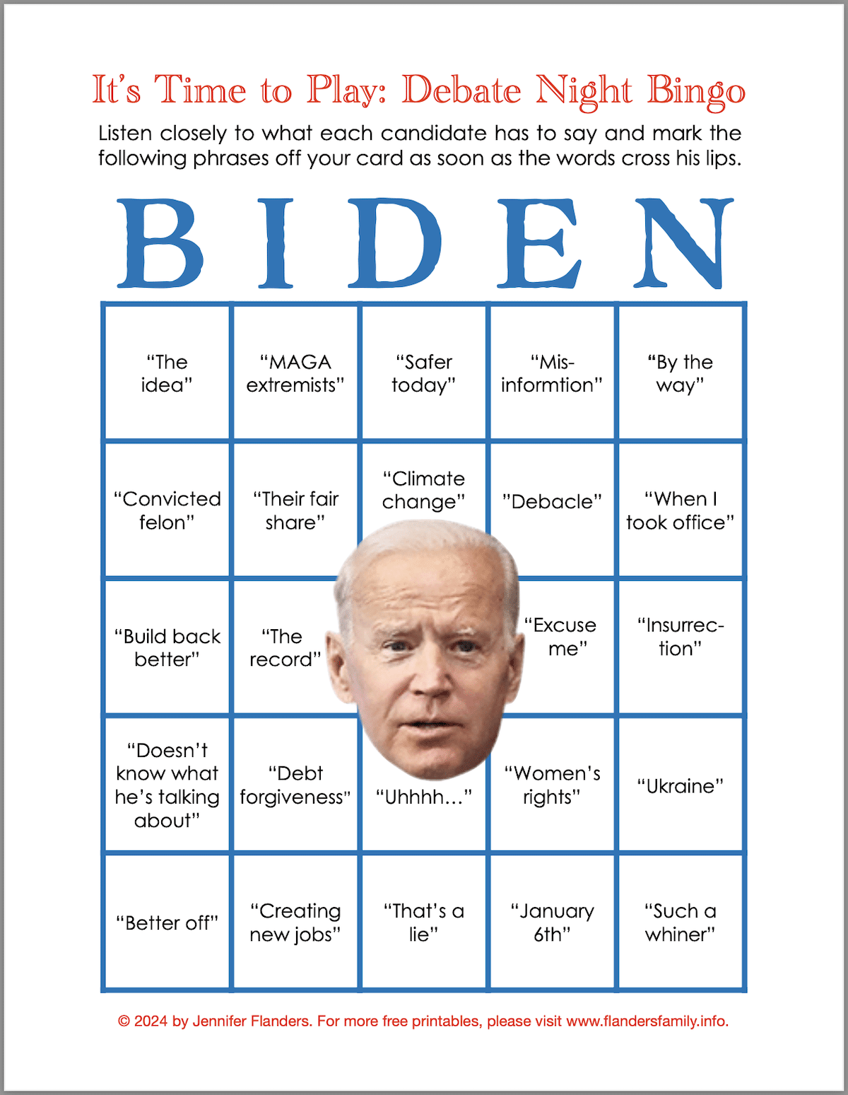 Debate Night Bingo - Biden