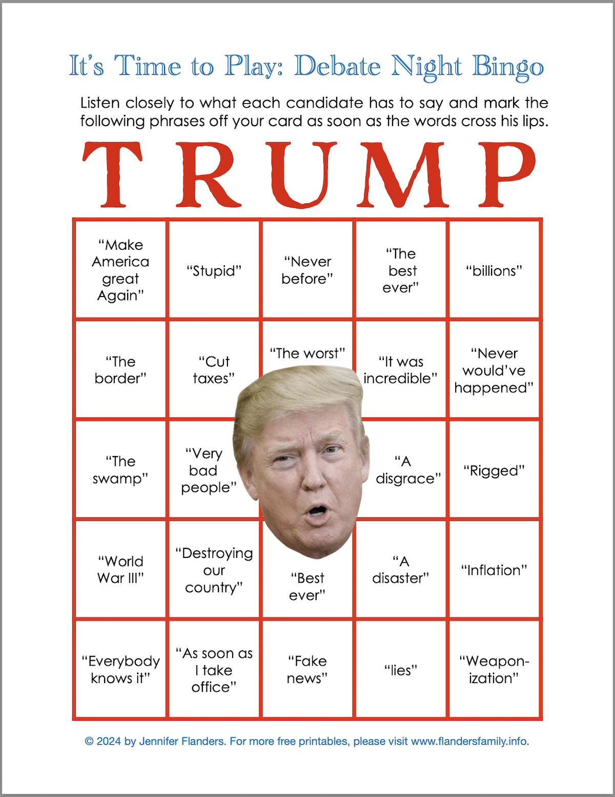 Debate Night Bingo - Trump