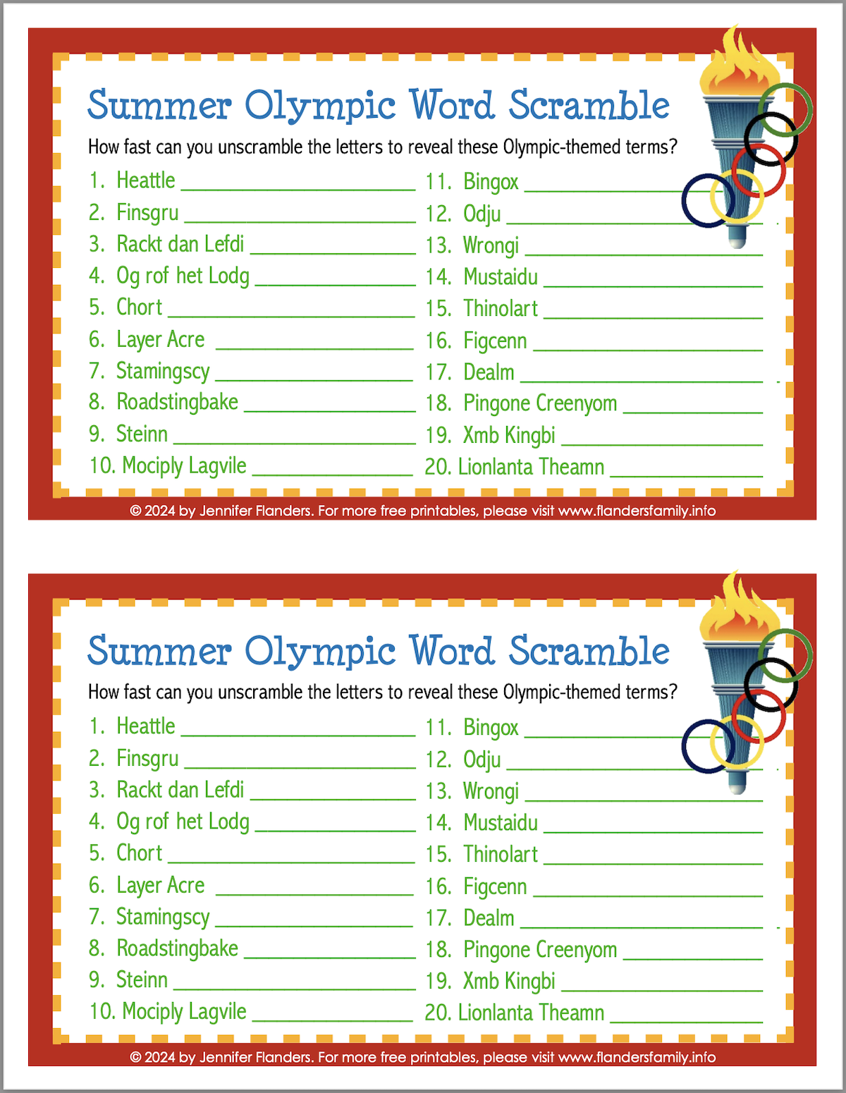 Summer Olympics Word Scramble