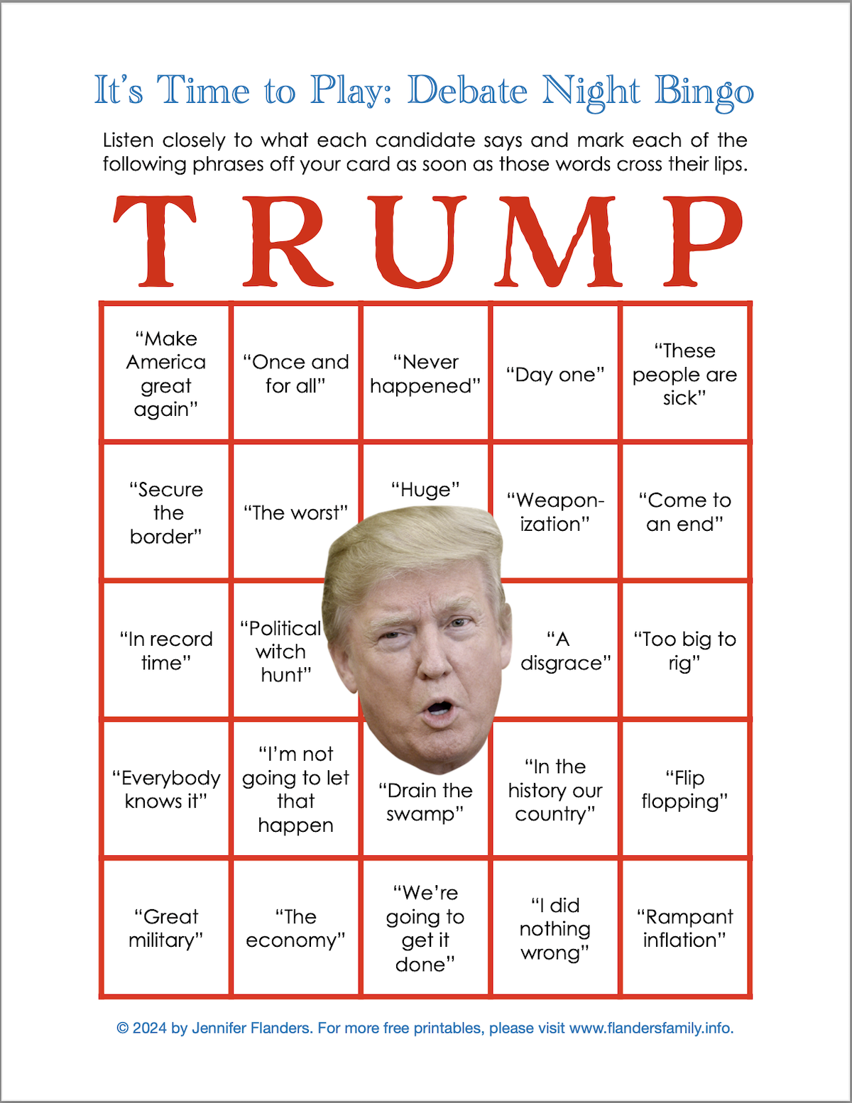 Presidential debate night bingo cards
